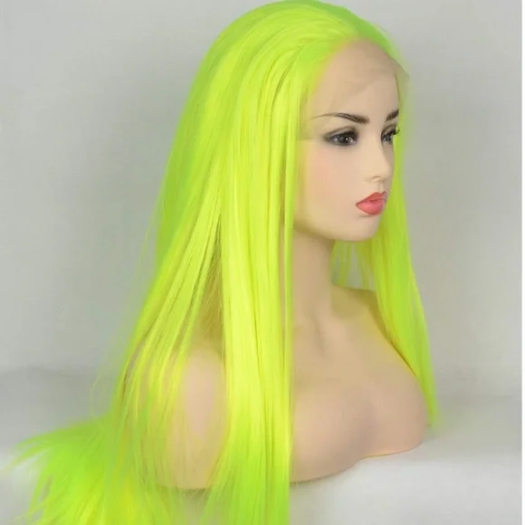 ?26” LIME NEON GREEN STRAIGHT LACE FRONT WIG?NWT display picture 1